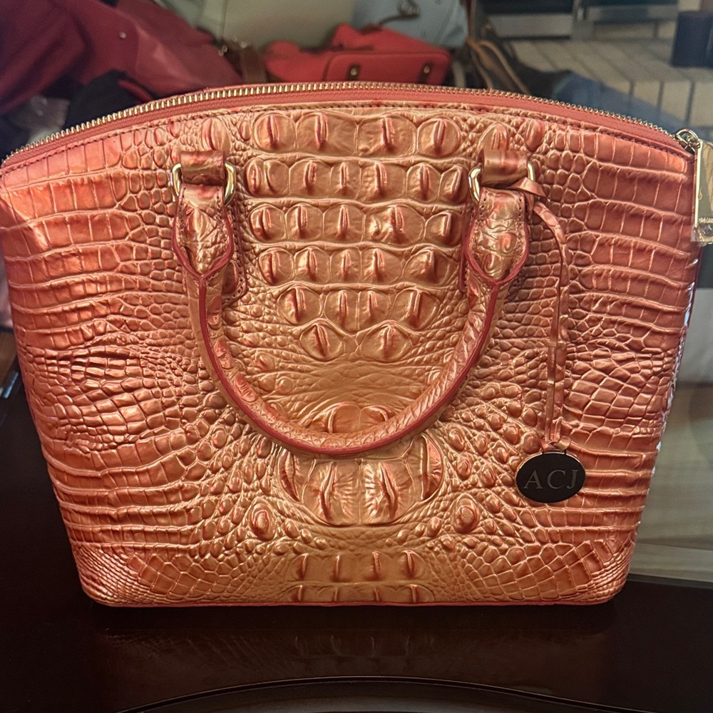 Brahmin Metallic Peachy/Orange Crocodile Satchel